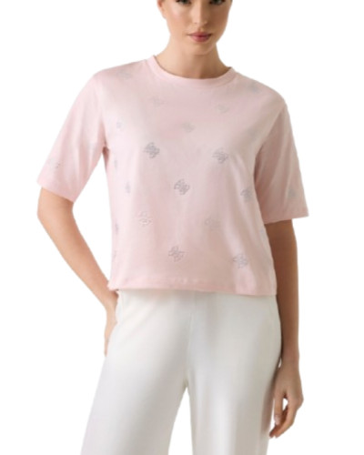 T-shirt donna Guess con strass logo 4G rosa ES26GU72 V6GI18K2985 G63M