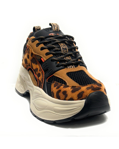 Scarpe donna Buffalo Yuno sneaker platform beige/ black/ animalier D27BF01 BNPD00016355