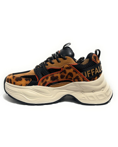 Scarpe donna Buffalo Yuno sneaker platform beige/ black/ animalier D27BF01 BNPD00016355
