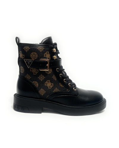 Scarpe donna Guess anfibio in ecopelle nero/ stampa multilogo D27GU31 FLFFEIELE10