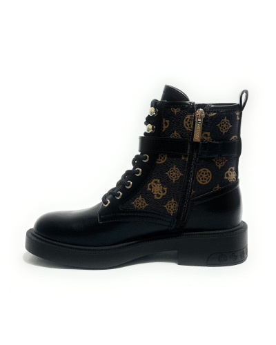 Scarpe donna Guess anfibio in ecopelle nero/ stampa multilogo D27GU31 FLFFEIELE10