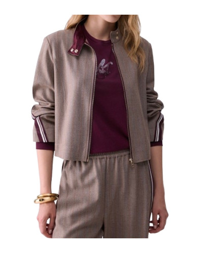 Giacca donna Liu-Jo navetta con tape bicolor brown rust strip E27LJ13 TF6146 T692A DDX06