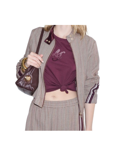 Giacca donna Liu-Jo navetta con tape bicolor brown rust strip E27LJ13 TF6146 T692A DDX06