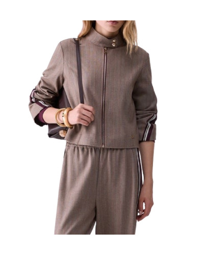 Giacca donna Liu-Jo navetta con tape bicolor brown rust strip E27LJ13 TF6146 T692A DDX06