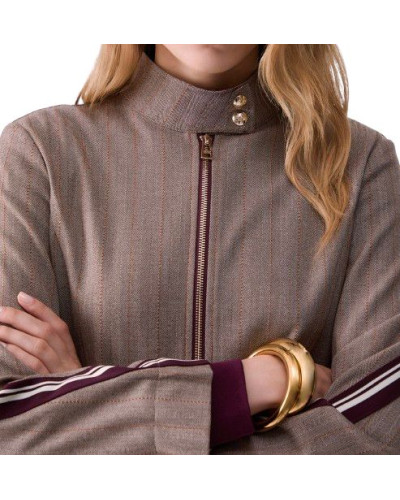 Giacca donna Liu-Jo navetta con tape bicolor brown rust strip E27LJ13 TF6146 T692A DDX06