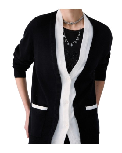 Maglia aperta donna Liu Jo cardigan nero/bianco E27LJ16 TF6035 MS49I A3521