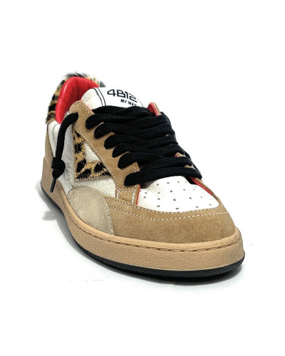 Sneaker donna 4B12 beige animalier D27QB02 PLAYNEW-D2039