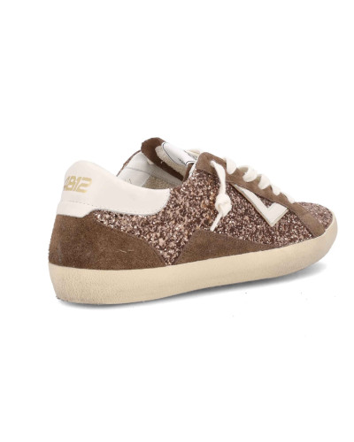 Scarpe donna 4B12 sneaker nocciola con strass D27QB01 SUPRIME-D8020