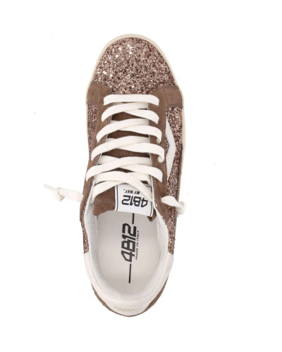 Scarpe donna 4B12 sneaker nocciola con strass D27QB01 SUPRIME-D8020