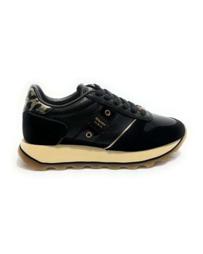 Scarpe donna Blauer sneaker pelle/ecopelle black/leopard D27BU05 F6MILLS01/LEL