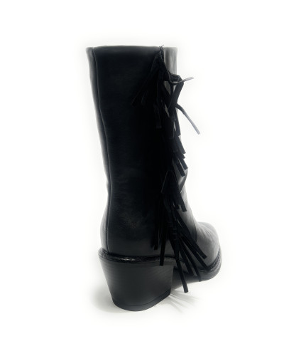 Scarpe donna Gold&gold stivale con frange in ecopelle nero D27GG25 FS15