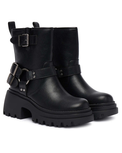 Scarpe donna Buffalo stivaletto Bravr biker lo vegan nappa black D27BF07 BN1220067