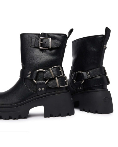 Scarpe donna Buffalo stivaletto Bravr biker lo vegan nappa black D27BF07 BN1220067
