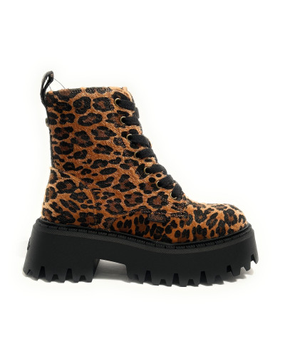 Scarpe donna Buffalo stivaletto Aspen Lace up mid vegan fur leo/black D27BF08 BNPD00018584