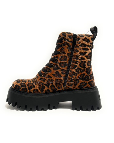 Scarpe donna Buffalo stivaletto Aspen Lace up mid vegan fur leo/black D27BF08 BNPD00018584