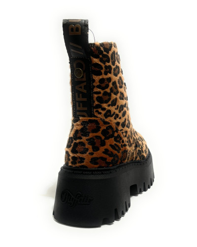 Scarpe donna Buffalo stivaletto Aspen Lace up mid vegan fur leo/black D27BF08 BNPD00018584