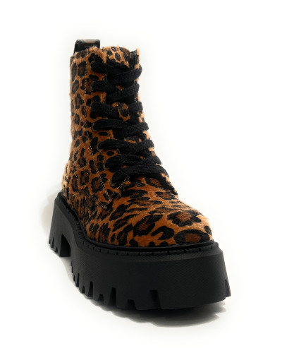Scarpe donna Buffalo stivaletto Aspen Lace up mid vegan fur leo/black D27BF08 BNPD00018584