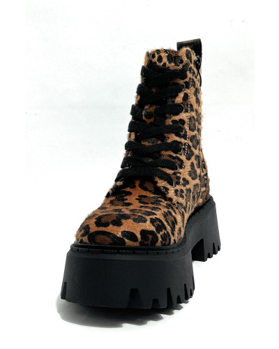 Scarpe donna Buffalo stivaletto Aspen Lace up mid vegan fur leo/black D27BF08 BNPD00018584