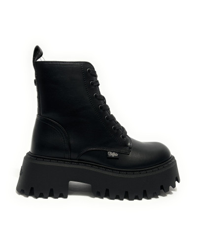 Scarpe donna Buffalo stivaletto Aspen Lace up mid vegan nappa black D27BF09 BNPD00018471
