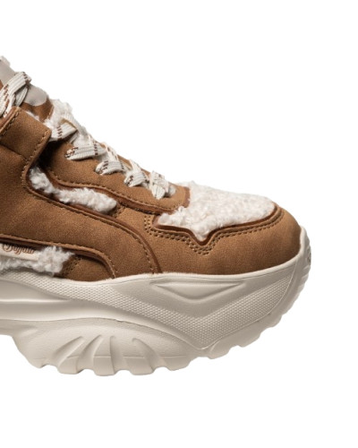Scarpe donna Buffalo Bliss Warm sneaker vegan nabuck/fur cognac/cream D27BF10 BNPD00018349