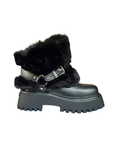 Scarpe donna Buffalo stivaletto Stacy fold over vegan nappa/ fur black D27BF12 BNPD00018421
