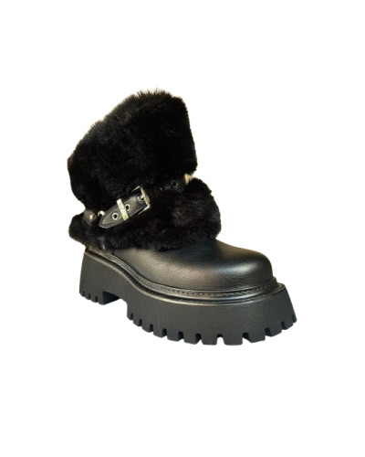 Scarpe donna Buffalo stivaletto Stacy fold over vegan nappa/ fur black D27BF12 BNPD00018421