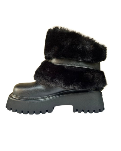 Scarpe donna Buffalo stivaletto Stacy fold over vegan nappa/ fur black D27BF12 BNPD00018421