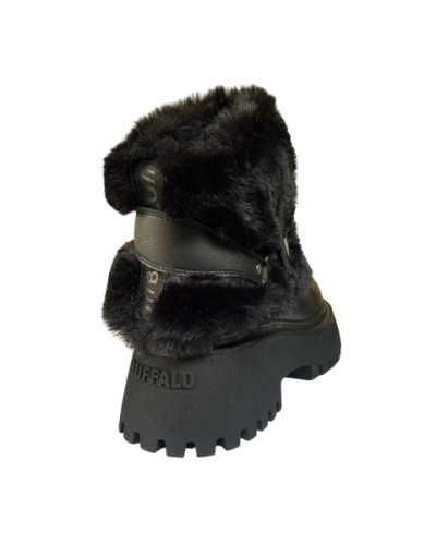 Scarpe donna Buffalo stivaletto Stacy fold over vegan nappa/ fur black D27BF12 BNPD00018421