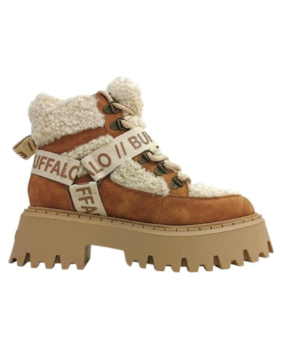 Scarpe donna Buffalo stivaletto Aspen com mid warm vegan nubuck/fur beige/cognac D17BF15 BN1622594
