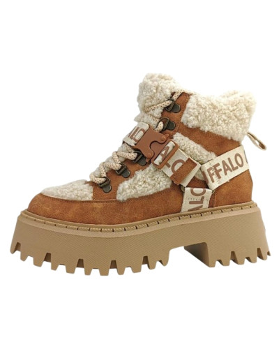 Scarpe donna Buffalo stivaletto Aspen com mid warm vegan nubuck/fur beige/cognac D17BF15 BN1622594