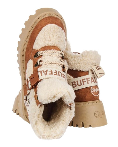 Scarpe donna Buffalo stivaletto Aspen com mid warm vegan nubuck/fur beige/cognac D17BF15 BN1622594