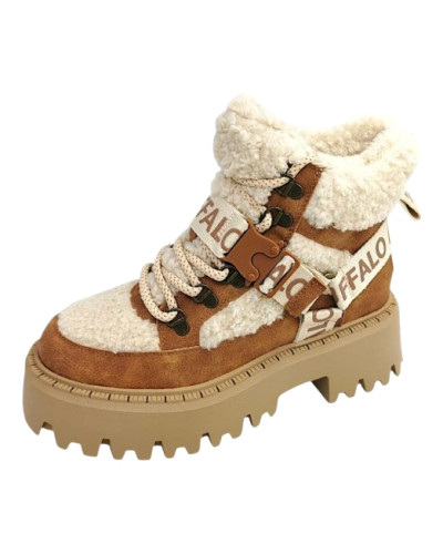 Scarpe donna Buffalo stivaletto Aspen com mid warm vegan nubuck/fur beige/cognac D17BF15 BN1622594