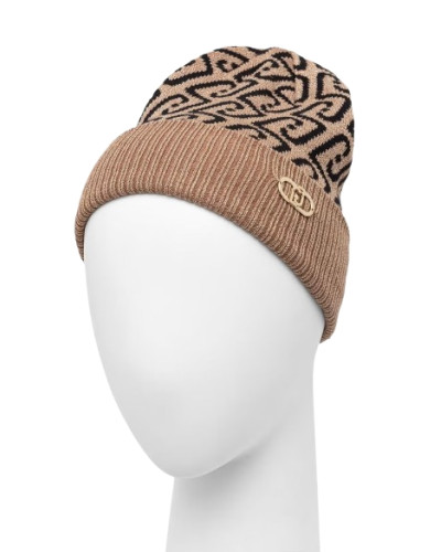 Berretto Liu jo beanie jacquard cammello/ nero con logo monogram C27LJ34 2F6017 M0300 00417
