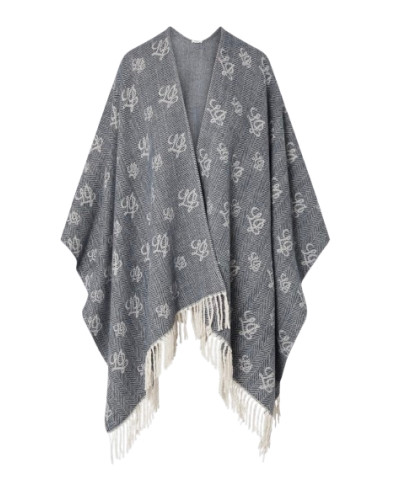 Poncho donna Liu Jo jacquard con logo e frange midnight C27LJ39 2F6040 T0300 90013