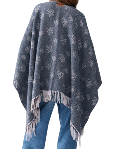 Poncho donna Liu Jo jacquard con logo e frange midnight C27LJ39 2F6040 T0300 90013