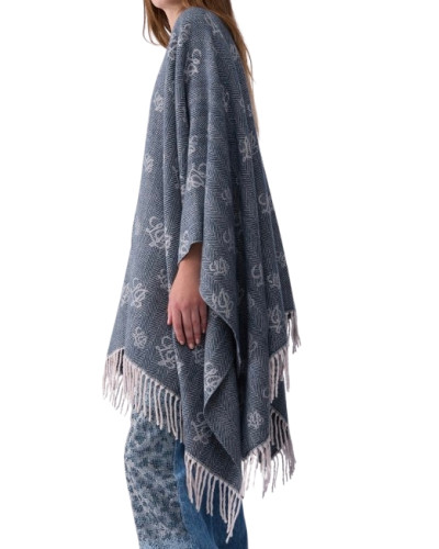 Poncho donna Liu Jo jacquard con logo e frange midnight C27LJ39 2F6040 T0300 90013