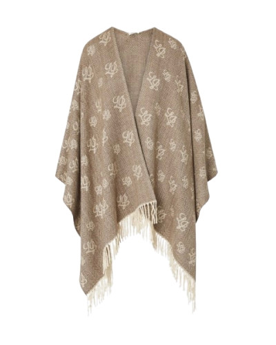 Poncho donna Liu Jo jacquard con logo e frange testa di moro C27LJ40 2F6040 T0300 00533