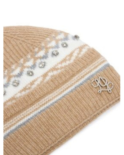 Berretto Liu jo beanie jacquard crystal cammello C27LJ44 2F6005 MA31S 00070