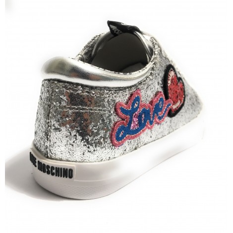 SCARPE DONNA SNEAKER LOVE MOSCHINO GLITTER SILVER /CUORE  DS18MO07