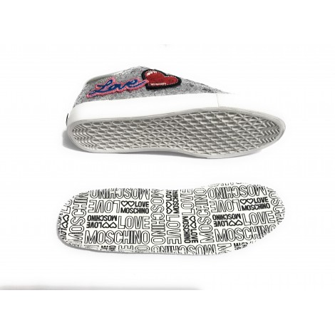 SCARPE DONNA SNEAKER LOVE MOSCHINO GLITTER SILVER /CUORE  DS18MO07