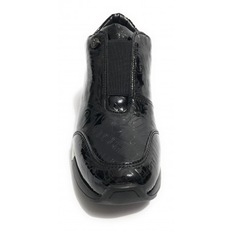 SCARPE DONNA SNEAKER SCAMICIATA LOVE MOSCHINO PU LAMINATO NERO EMBOSSED D18MO16