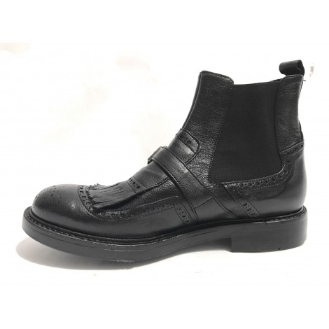 SCARPE UOMO ERNESTO DOLANI STIVALETTO BEATLES PELLE BUFALO COL. NERO CON FRANGIA U18ED02
