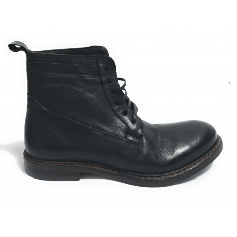 SCARPE UOMO CAVALLINI ANFIBIO IN PELLE LAVATA COLORE NERO HAND MADE U18CA03