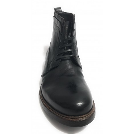 SCARPE UOMO CAVALLINI ANFIBIO IN PELLE LAVATA COLORE NERO HAND MADE U18CA03
