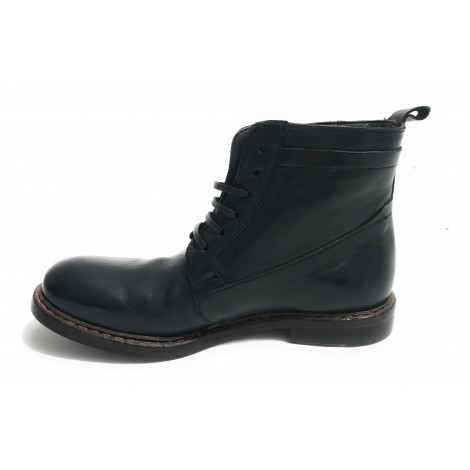 SCARPE UOMO CAVALLINI ANFIBIO IN PELLE LAVATA COLORE NERO HAND MADE U18CA03