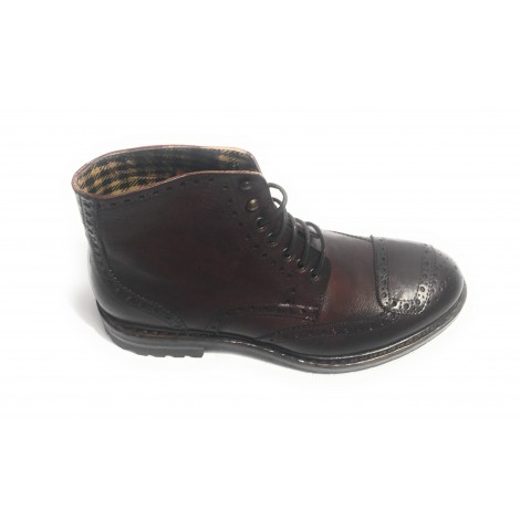 Scarpe uomo Cavallini polacchino brogue in pelle color cognac hand made U18CA02