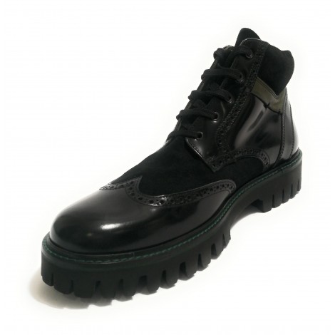 Polacchino brogue Galizio Torresi fondo carrarmato in pelle/ suede nero uomo  UGT19