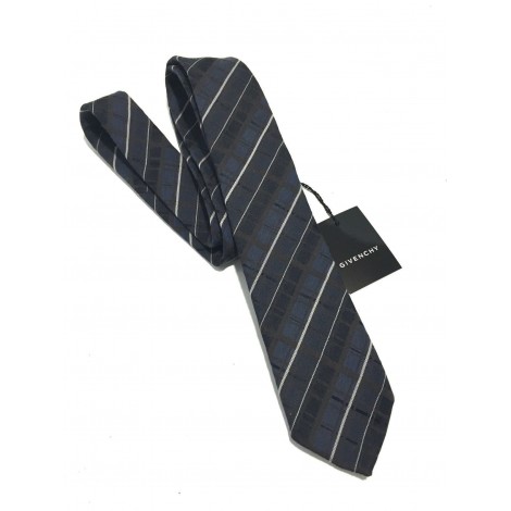 CRAVATTA UOMO GIVENCHY 100% SETA FALDA 7CM REGIMENTAL NERO BANDE GRIGIO   G5
