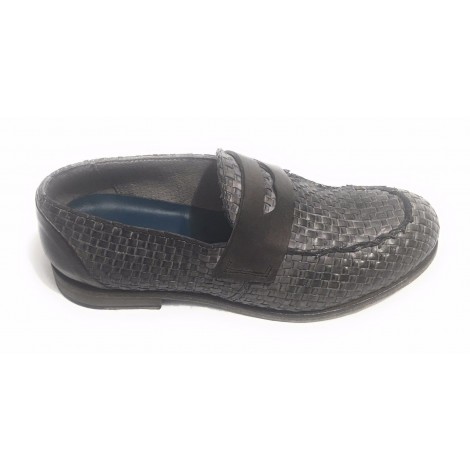 SCARPE UOMO CAVALLINI MOCASSINO F.CUOIO PELLE INTRECCIATA A MANO GREY US17CA04