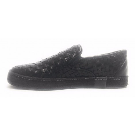 SCARPE UOMO CAVALLINI SLIPON ARTIGIANALE PELLE INTRECCIATA A MANO NERO  US17CA01